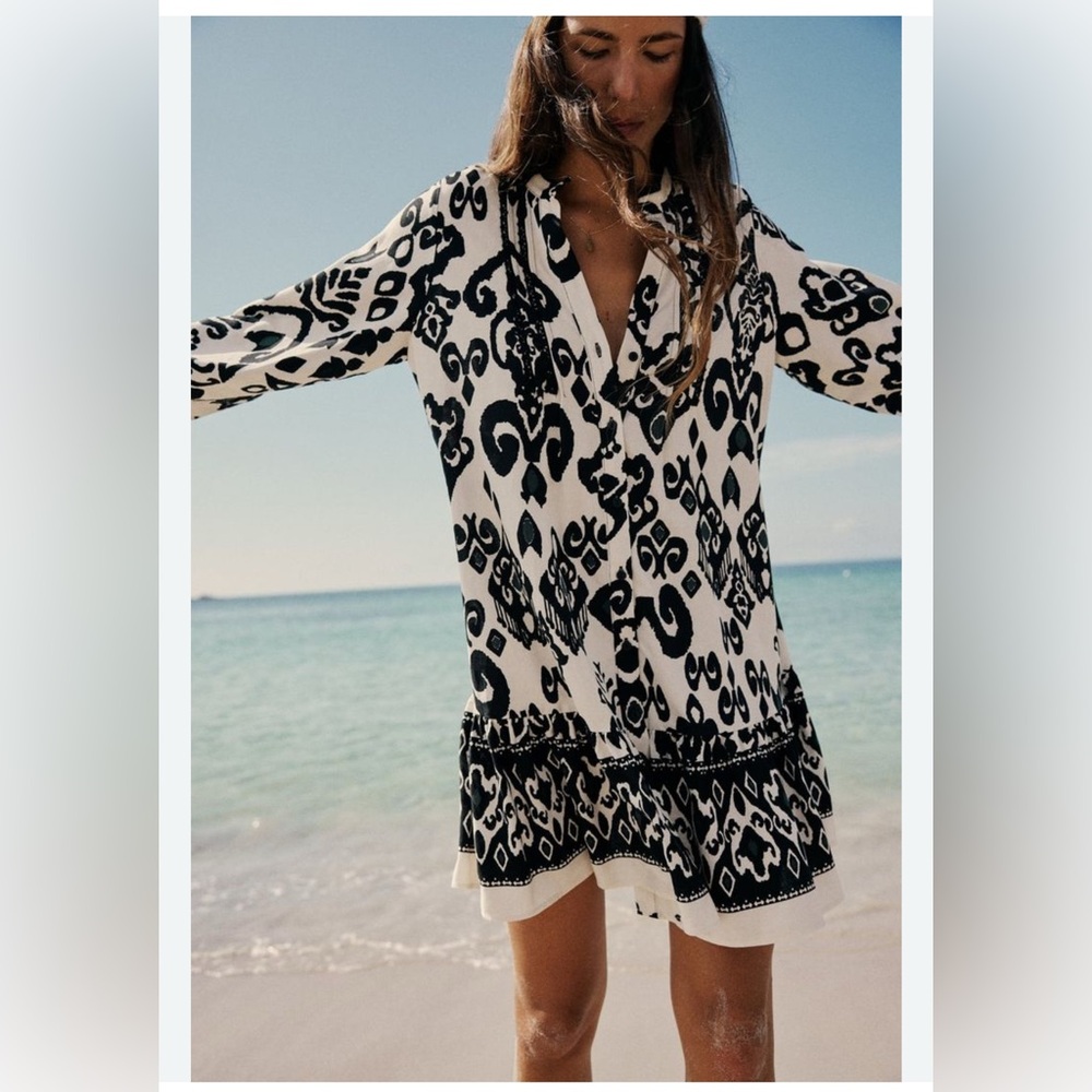 Zara Black and White Patterned Mini Dress